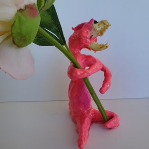 OOAK polymer clay monster, sculpture, adoptable friend, real mink skull, gothic home decor, pink, ugly cute image 4