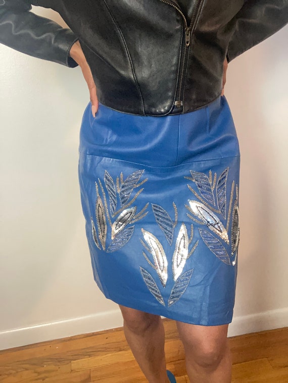 Vintage blue leather skirt with sequin Gem