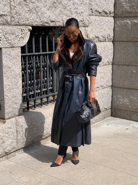 Vintage Navy leather trench coat
