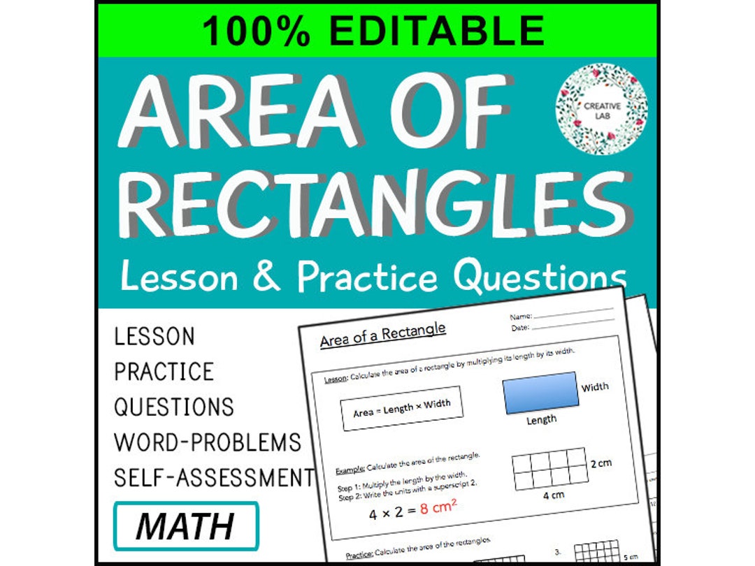 Rectangle Questions Easy Area of Rectangles - Math Lesson & Practice Questions - 100% Editable ...