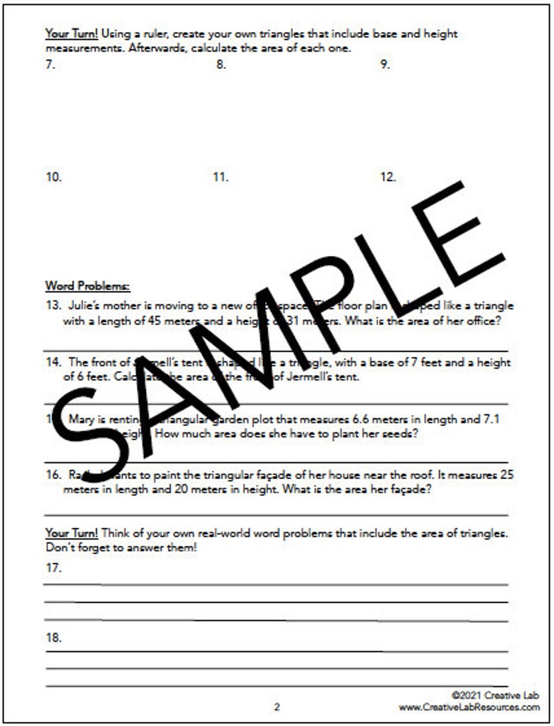 Area of Triangles - Math Lesson & Practice Questions - 100% Editable ...