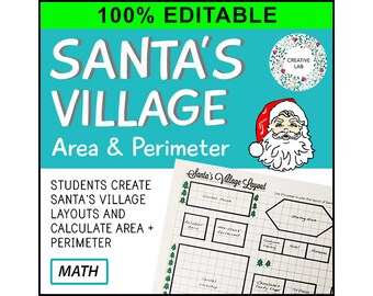 Santa's Village Design - Area & Perimeter - 100% Editable // Printable Teaching Resource // No Prep Classroom //