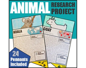 Animal Research Project - Pennants - Adaptations Evolution // Printable Teaching Resource // No Prep Classroom //