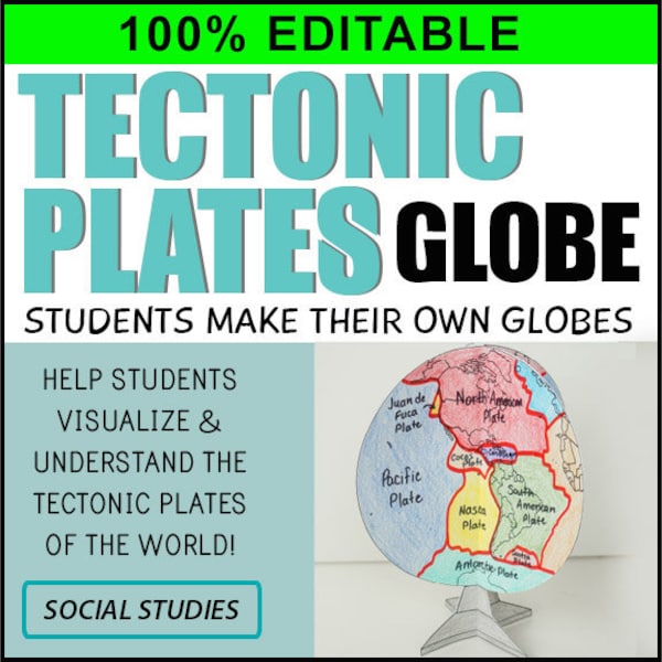 Tectonic Plates Globe - 3D World Map Model - 100% Editable // Printable Teaching Resource // No Prep Classroom //