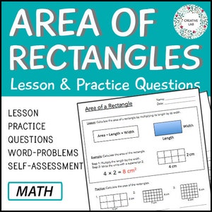 Area of Rectangles - Math Lesson & Practice Questions // Printable Teaching Resource // No Prep Classroom //