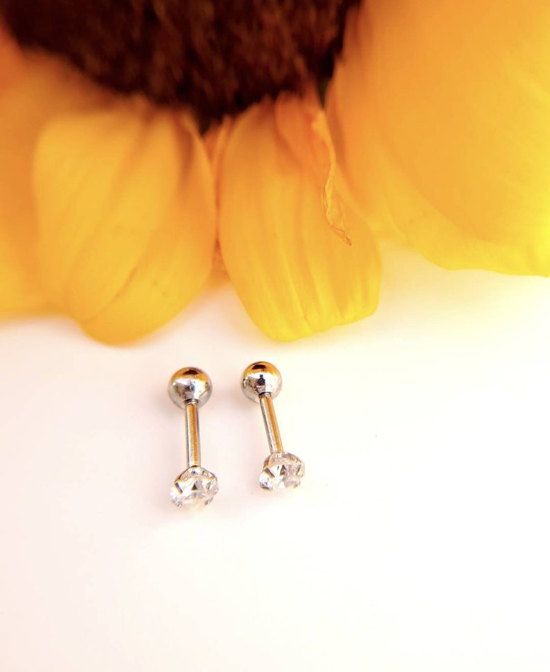 Unisex Sterling Silver Stud Earrings - Round Screw Back 2mm-7mm, Cubic Zirconia 6 thumbnail image