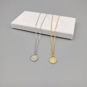 COIN necklace Handmade Compass Dainty Medallion Simple jewelry - Gift for her Mother&#39;s day gift