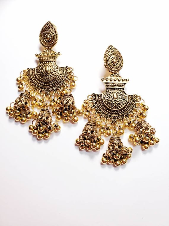 Indian Earrings Bell Big Chandelier, Large Chandelier Style Earrings