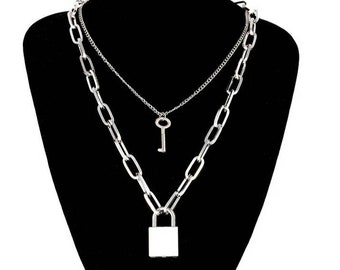 CHUNKY Cain Padlock Link large Key amd Lock layering chain Necklace Punk Aluminum Big Chain Party Fashion Jewelry Gift for her