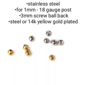 SCREW BACK replacement Threaded back ball closure for Studs 3mm ball for 1mm 18g post earrings - Jewelry findings - steel Valentines Gift
