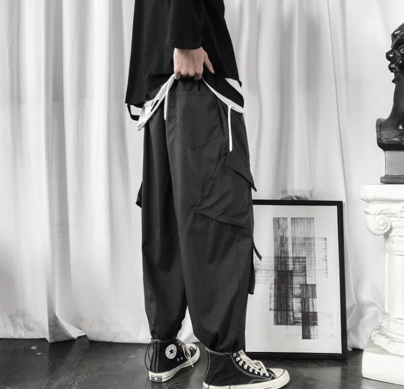 Korean Japanese Streetwear men's wide cargo pants techwear | Etsy