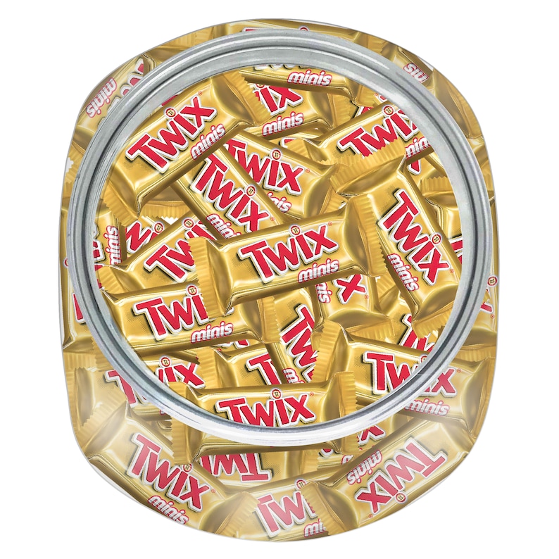 TWIX Caramel Chocolate Candy Bar Mini in a Plastic Jars with Lid 2-3 Pouds