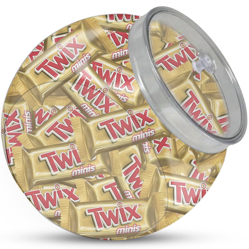 TWIX Caramel Chocolate Candy Bar Mini in a Plastic Jars with Lid 2-3 Pouds
