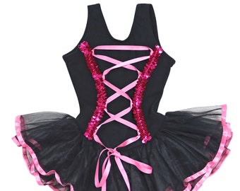 Tank Dance Costume Tutu Dress with Lace Front and Sequin
