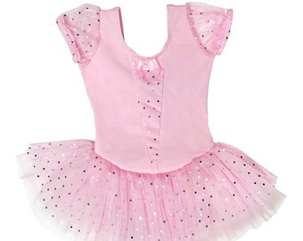 Pink Dance Costume Dress with Tulle Skirt and Diamond Foil