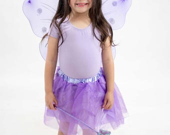 Purple Fairy Wings Tutu Skirt Set - Includes Skirt, Headband, Glitter Wings and Wand