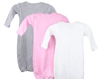 Newborn - 6 Months Baby, Single Body Cotton Gown, Plain or Foil Graphic | SHIPS FROM CALIFORNIA