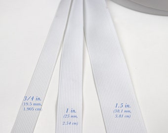 3/4", 1" or 1.5" Wide White Flat Knitted Elastic | SHIPS FROM CALIFORNIA
