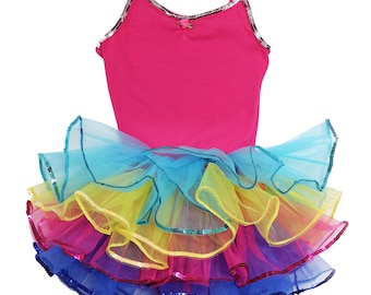 Camisole Leotard Dance Costume Dress with Multi-Color Layered Tutu Skirt