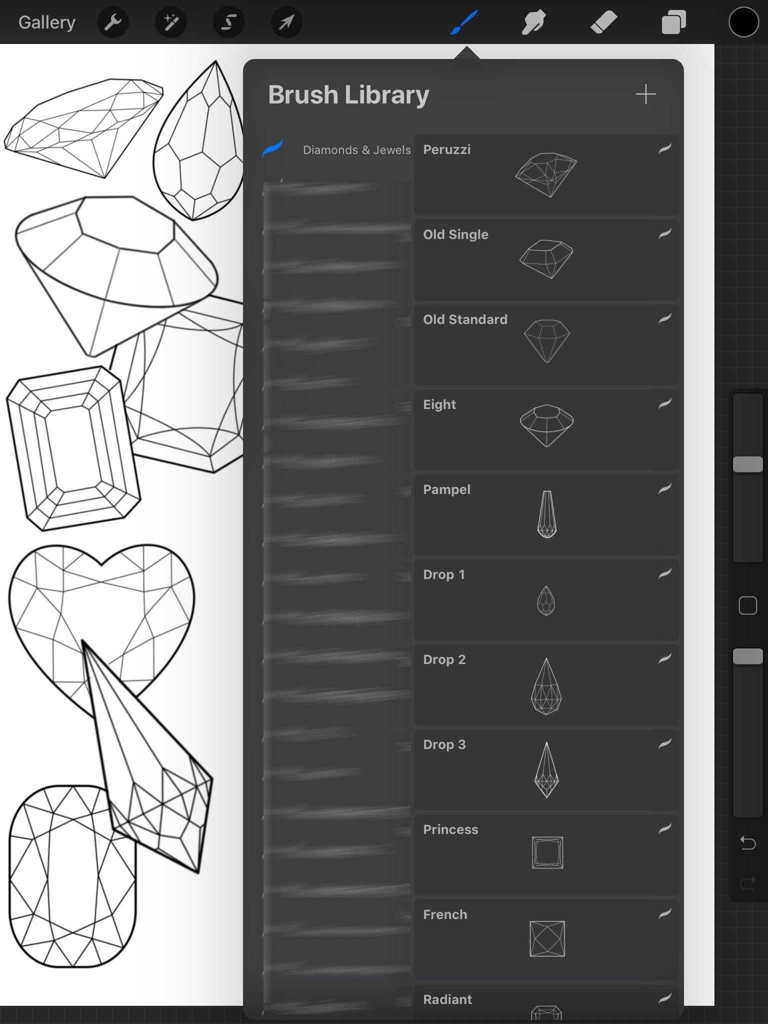 Set de pinceles sello para tatuaje Diamond en Procreate – 30 sellos de joyas para Procreate