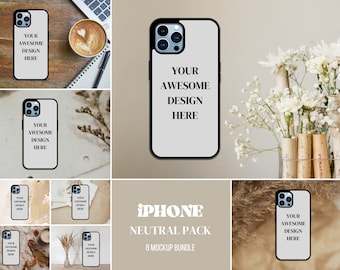 Canva Template - Sublimation iPhone Case Mockups - Neutral rustic style