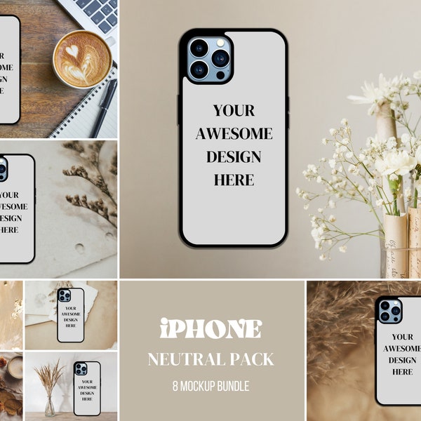 Canva Template - Sublimation iPhone Case Mockups - Neutral rustic style