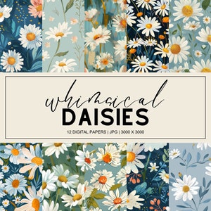 DIGITALER DOWNLOAD | 12 Seiten digitales Gänseblümchen Blumen | Einklebeband | florales digitales Papier