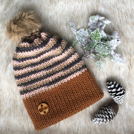 Double Knit Beanie Reversible Knitted Hat Knitted Beanie Etsy