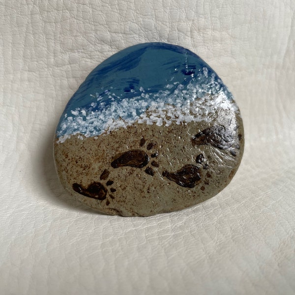 Footprints in the Sand, Painted Rock, Christian gift, Pastor gift, Miniature painting