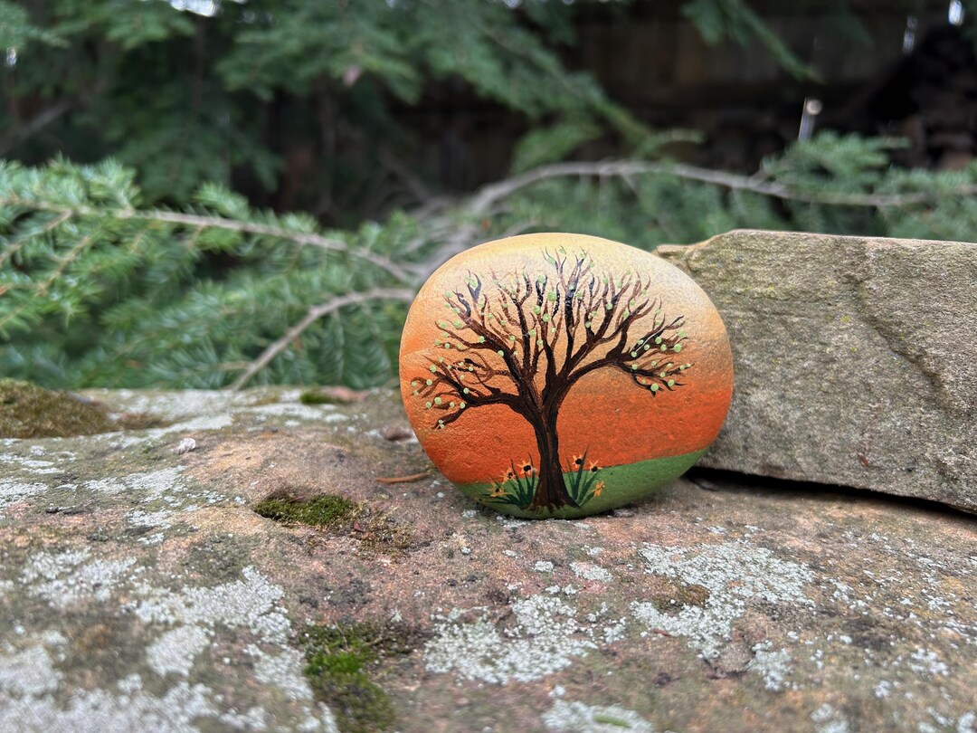 Think Spring Art Rocks Spring Tree Painted Rock, Tree Painted Rock, Art Rock, Gift Rock ...
