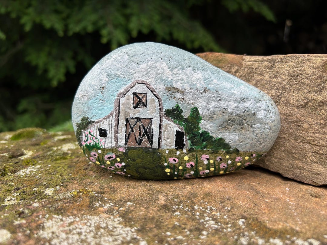 Painted Rock, Summer Barn, Farmers Gift, Rock Hiding, Gift Rock, Barn ...