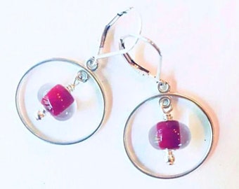 Round Glass Sterling Silver Earrings