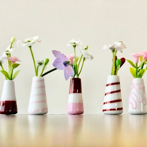 Miniature glass Bud Vase Pink and Dark Red Designs image 1