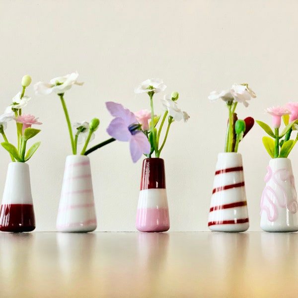 Miniature glass Bud Vase - Pink and Dark Red Designs