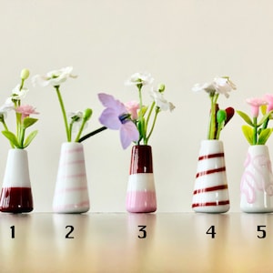 Miniature glass Bud Vase Pink and Dark Red Designs image 2
