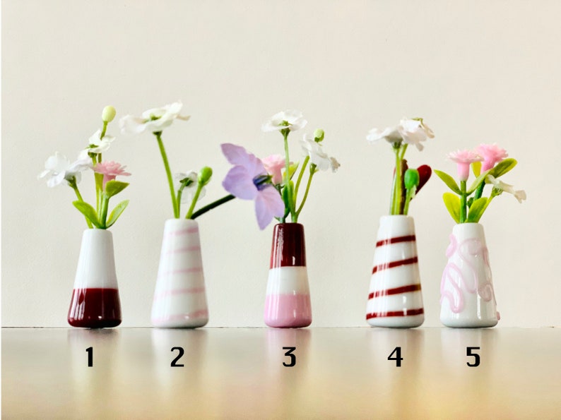 Miniature glass Bud Vase Pink and Dark Red Designs image 2