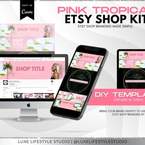 Pink Etsy Shop Kit Design Etsy Banner Template Canva Editable Banners
