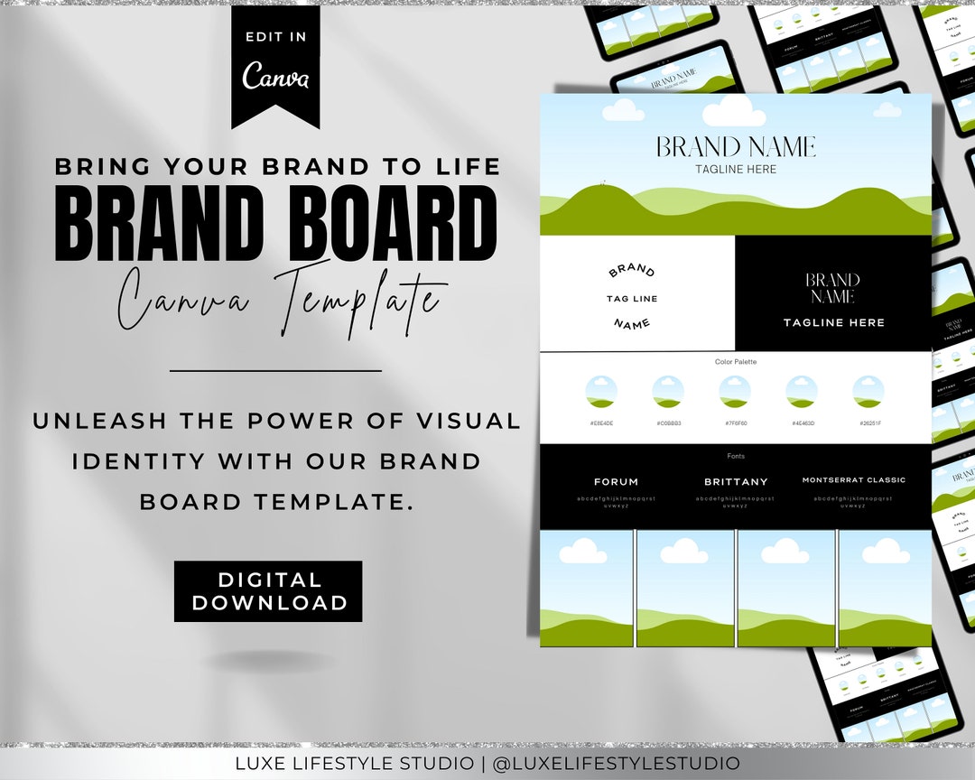 Brand Board Template | Branding Board | Canva Brand Kit Template ...