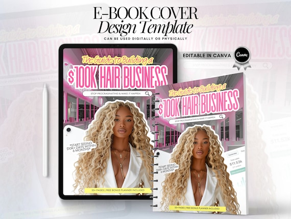 Editable eBook Cover, Hair Template Canva, DIY eBook Cover Design, Canva Ebook Template