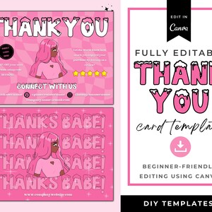 Boutique Thank You Card Template | Editable Business Thank You Card | 5 Printable Canva Templates