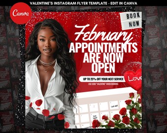 Valentines Day Sale Flyer Template Canva Holiday Hair Flyer Instagram Post Template February Booking Flyer Social Media Template