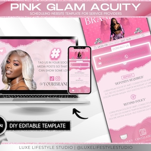 Lash Tech Acuity Booking Site Design, Canva Acuity Booking Template, Pink Website Design, Acuity Scheduling Template Hair Stylist