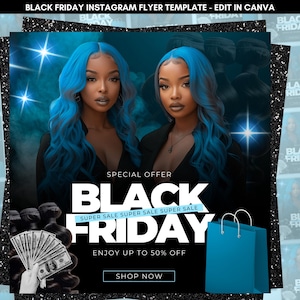 Black Friday Flyer, Hair Instagram Post, Canva Template, Social Media Flyer, Black Friday Template, Social Media Template, Black Friday Sale