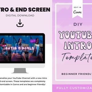 YouTube Intro & End Screen Canva Template Personalizable YouTube Channel Intro