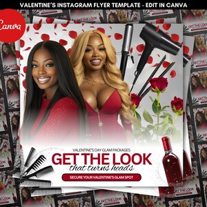 Valentine&#39;s Day Canva Template | Holiday Hair & Beauty Flyer | February Booking Instagram Post | Editable Social Media Marketing Template