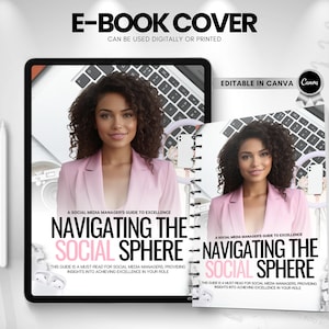 Ebook Cover, Editable E-book Cover, Social Media Manger EBook Cover Template, Digital Planner Cover Design, Canva Ebook Template
