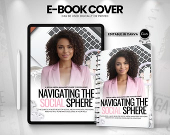 Ebook Cover, Editable E-book Cover, Social Media Manger EBook Cover Template, Digital Planner Cover Design, Canva Ebook Template