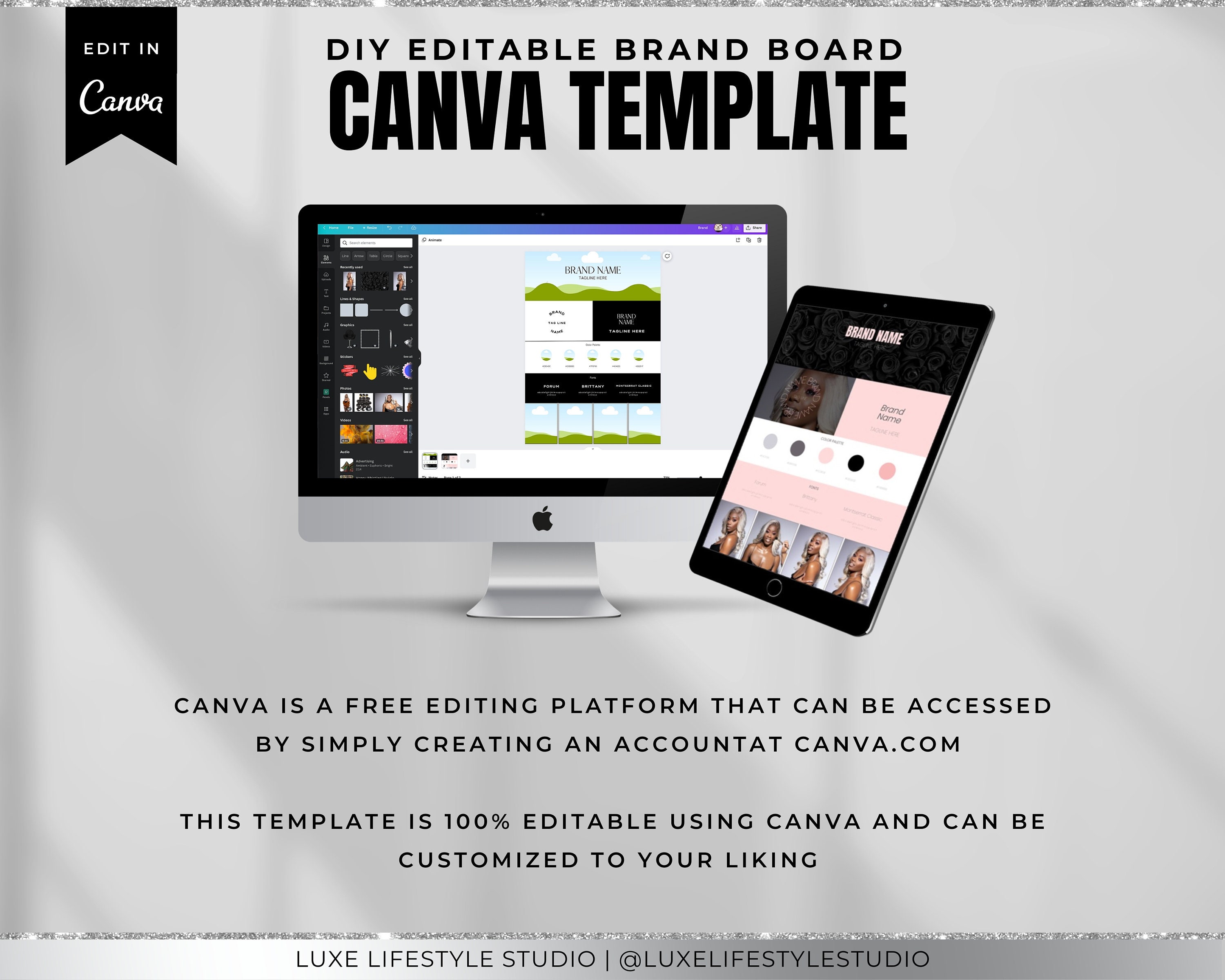 Brand Board Template Branding Board Canva Brand Kit Template Branding ...