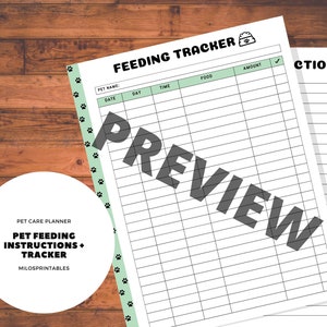 Pet Feeding Instructions and Meal Tracker - Perfect for Tracking Dogs, Cats, and Exotics Meals - Printable