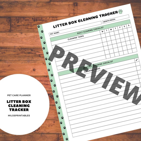 Pet Litter Box Cleaning Tracker - Track Daily, Weekly, and Monthly Tasks  - Printable